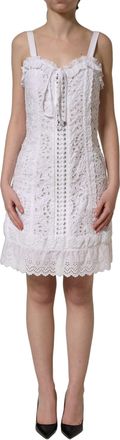Dolce & Gabbana Womens White Broderie Anglaise Cotton Mini Dress Viscose Polyester