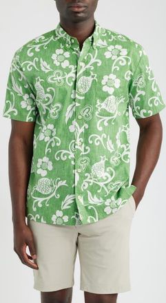 Kahala Ginger Pareau Short Sleeve Cotton Button-Down Shirt in Grass at Nordstrom, Size Xx-Large
