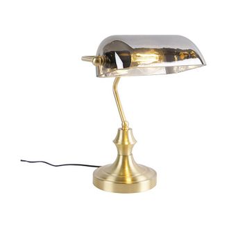 QAZQA Qazqa - Classic Bankers Lamp Gold with Smoked Mirror Glass - Banker