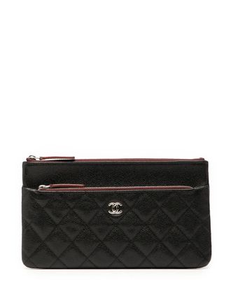 Chanel 2020 Quilted Caviar Double Zip Cosmetic Case clutch bag - women - Caviar Leather - One Size - Black