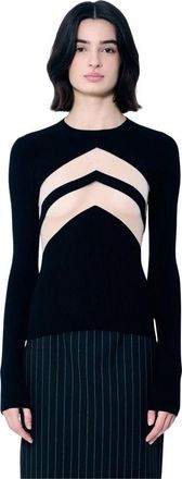 Jean Paul Gaultier Transparante Paneel Geribbelde Coltrui - Dames - Ronde hals truien - Zwart - S - Polyester - Truien & Vesten