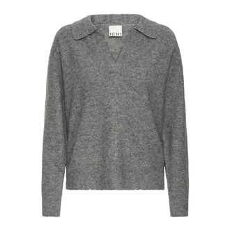 Ichi V-hals Truien - Dames - V-hals truien - Grijs - XL - Leer - Truien & Vesten