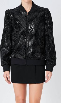 endless rose Velvet Sequin Bomber Jacket In Black