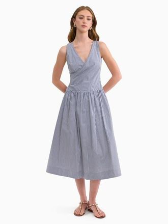 Rebecca Taylor Joselene Poplin Wrap Dress in Navy Stripe at Nordstrom, Size 12