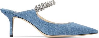 Jimmy Choo London Bing 65mm denim mules - women - Leather/Leather/Fabric/Crystal - 40.5 - Blue