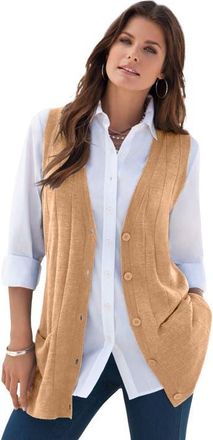 Roaman's Plus Size Drop Needle Vest Lightweight Sweater Knit in Soft Camel at Nordstrom, Size Medium