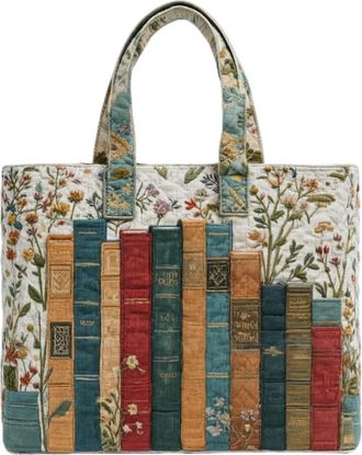 Generic Vintage Quilted Tote Bag,Cute Animals Print Cotton Shoulder Bag,Canvas Book Print Shoulder Bags for Vacation Shopping