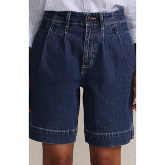 Lands End Soft Denim High Rise 7 Pleated Trouser Shorts in Crawford Wash at Nordstrom, Size 10