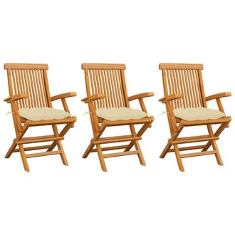 vidaXL Vidaxl - Sillas De Jard&iacute;n 3 Uds Madera Teca Con Cojines Crema Blanco