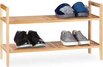 Relaxdays Relaxdays - 4 X Muebles Zapatero Apilable, Zapatero Con 2 Baldas, Madera De Nogal, 6 Pares De Zapatos, 41 X 69 X 27 Cm, Natural