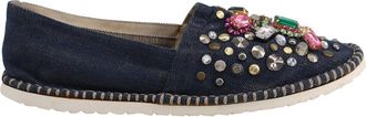 Casadei Embellished Slip-Ons in Blue Cotton Denim
