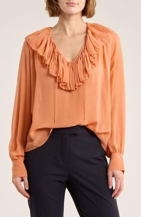 Ulla Johnson Lilia Ruffle Silk Top in Peony at Nordstrom Rack, Size 2