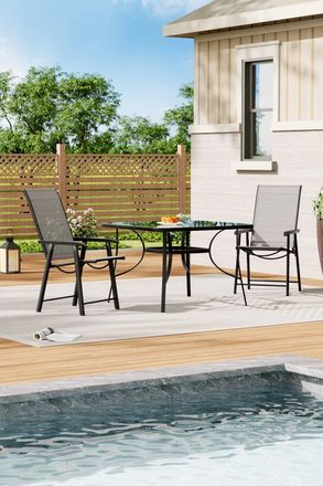 Living and Home 2-Person Outdoor Square Bistro Dining Table Chair Set in Black