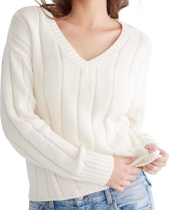 A&eacute;ropostale Aeropostale Womens Rib V Neck Sweater Pullover, Cream, Small
