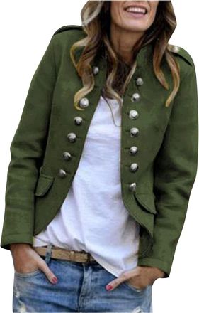 Generic Womens Military: Wool Jacket Womens Transition Short Blazer Suit Jacket Long Sleeve Elegant Blazer with Buttons Front Blazer Autumn Summer Transition 