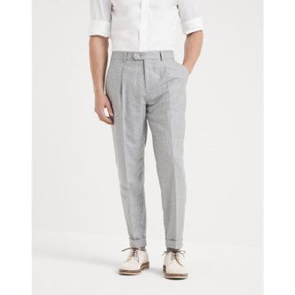 Brunello Cucinelli MenS Pearl Grey Wool Silk Pleated Trousers, Size 32