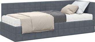 vidaXL Estructura De Cama Esquina Con Colch&oacute;n 2 Uds. Gris Oscuro Vidaxl