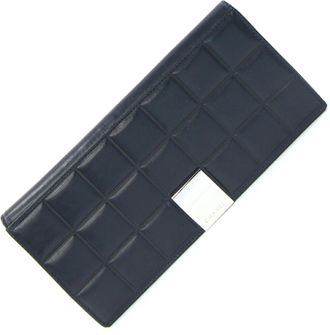 Chanel Navy Leather Long Bill Wallet (Bi-Fold) (Pre-Owned)