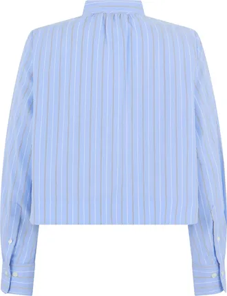 Veronica Beard Womens Cropped Striped Blouse Ice Blue-Multicolour Viscose Blouses Blue/multicolour Shirt
