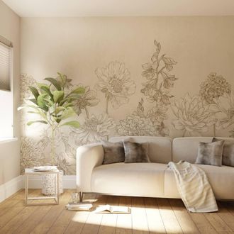 Superfresco Easy Muted Floral Beige Print To Order 3m x 2.8m Mural