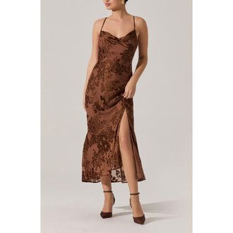 ASTR the Label Gaia Floral Velvet Burnout Slipdress in Brown Floral at Nordstrom Rack, Size X-Small