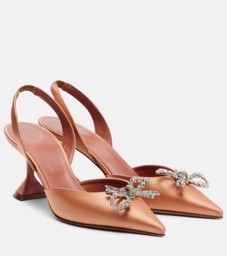 Amina Muaddi Rosie embellished satin slingback pumps
