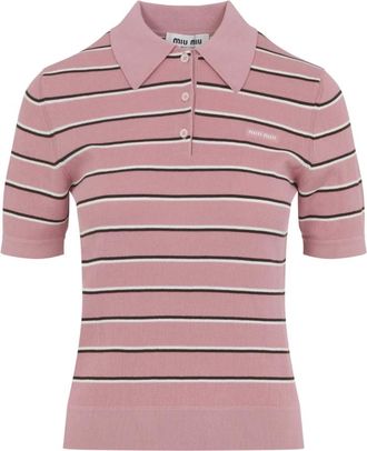 Miu Miu Round-neck Knitwear, female, Pink, Size: M Cotton Polo