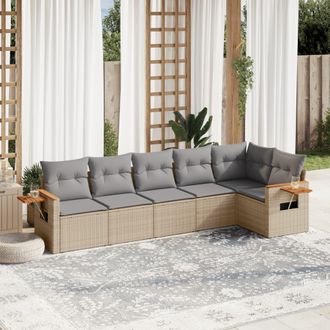 vidaXL Vidaxl - Juego De Sof&aacute;s Jard&iacute;n Con Cojines 6 Pzas Rat&aacute;n Sint&eacute;tico Beige