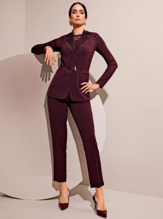 Cr&eacute;ation L Kurzweste CREATION L, Damen, Gr. 38, rot (burgund), 63% Polyester, 33% Viskose, 4% Elasthan, Spitze:60% Baumwolle, 40% Polyamid, unifarben, Westen Kur