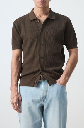 Mango Cotton Piqu&eacute; Button-Up Shirt in Chocolate at Nordstrom, Size Small