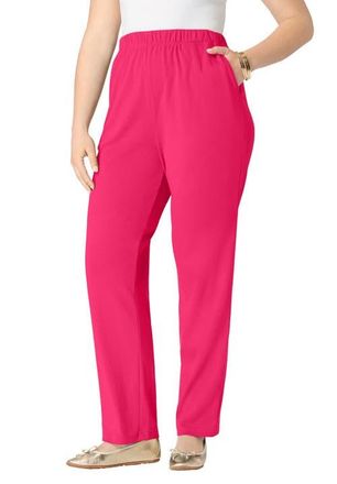 Roaman's Plus Size Soft Knit Relaxed Pull-On Straight Leg Pant in Pink Burst at Nordstrom, Size Medium