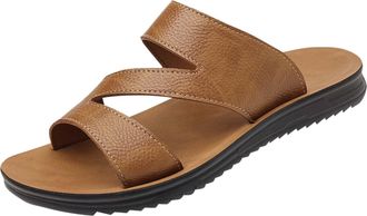 Generic Yellow Men Top Layer Cowhide Sandals Open Toe Soft Sole Breathable Soft Leather Beach Comfortable