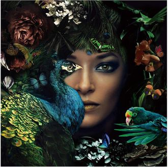 Schubiger M&ouml;bel Digitaldruck auf Glas Die Lady und Der Pfau