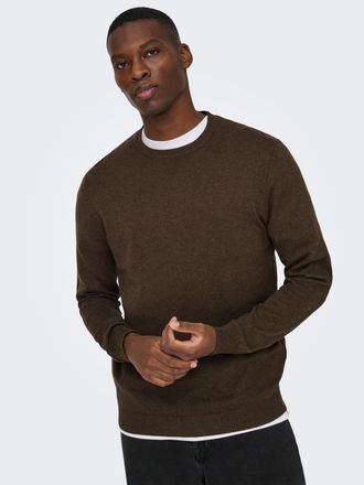 Only & Sons Strickpullover ONLY & SONS ONSLOUI REG 12 MEL CREW KNIT NOOS, Herren, Gr. XXL, coffee bean detail:melange, Strick, Obermaterial: 60% Baumwolle, 20% Ny