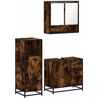 vidaXL Set De Muebles Ba&ntilde;o 3 Pzas Madera Contrachapada Roble Ahumado Vidaxl