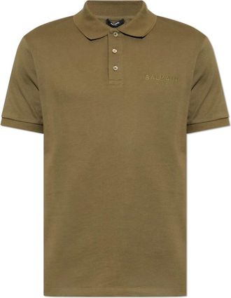 Balmain Polo Shirts, male, Green, Size: 2XL Cotton Polo Shirt with Embroidered Logo