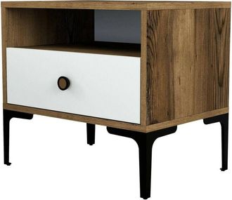 Dmora Mesa De Noche Dpidon, C&oacute;moda Baja, Mesilla De Noche, Estante De La Cama, 56x40h51 Cm, Nogal Y Blanco - Dmora