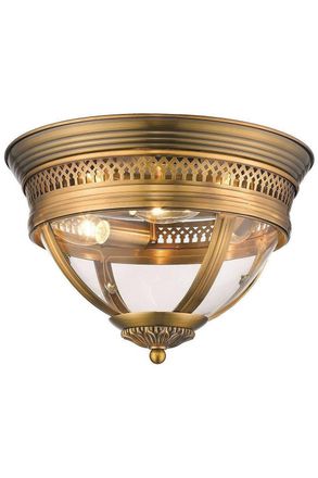 Netlighting Spring 3 Light Flush Ceiling Light Antique Brass Clear E14