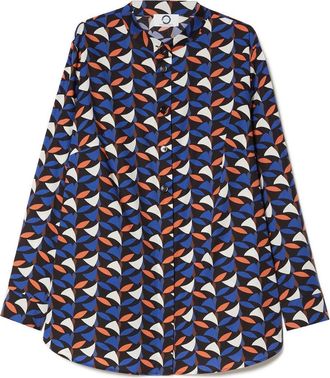 Marina Rinaldi Materia Abstract Print Stretch Cotton Button-Up Shirt in Navy at Nordstrom, Size 14W