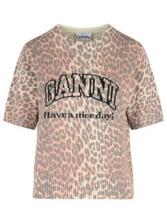Ganni Leopradata Wool Blend T-Shirt