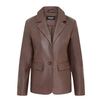 Infinity Leather Dames zachte kastaand bruin leren blazerjasje - Apeldoor