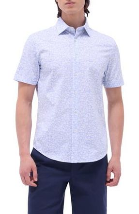 Bugatchi Miles OoohCotton Pinstripe Short Sleeve Button-Up Shirt in Classic Blue at Nordstrom Rack, Size Xxx-Large