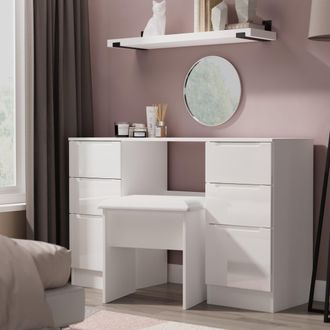 Lewis's Milan Double Pedestal Desk in White Gloss & White Matt - Ready Assembled - Lewiss Home | TJ Hughes