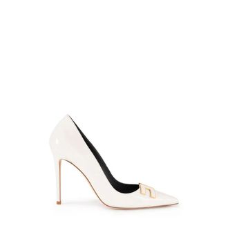 Elisabetta Franchi Schoenen, Dames, Wit, 37 EU, Leer, Leren D&eacute;collet&eacute; met Logo Detail