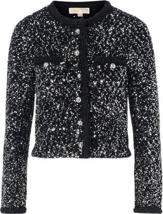 Michael Kors Sequin Snap Jacket - Dames - Vesten - Zwart - S - Polyester - Truien & Vesten