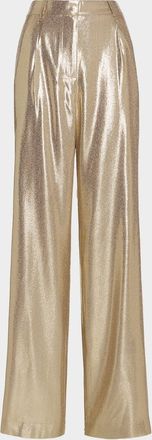 Ramy Brook Izzy Silk Lame Wide-Leg Pants