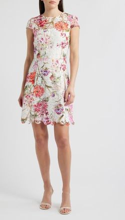 Eliza J Floral Lace Sheath Dress in Ivory Multi at Nordstrom, Size 14