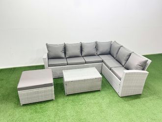 Fimous Garden Outdoor Rattan Furniture Set 7 Seater Rattan Garden Sofa Set in Light Grey