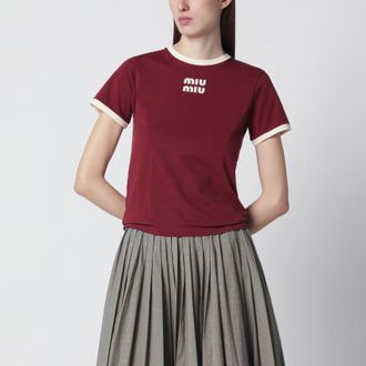 Miu Miu Amaranth/talc cotton T-shirt
