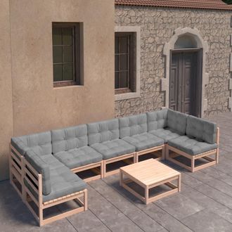 vidaXL Muebles De Jard&iacute;n 8 Pzas Y Cojines Madera Maciza Pino Vidaxl